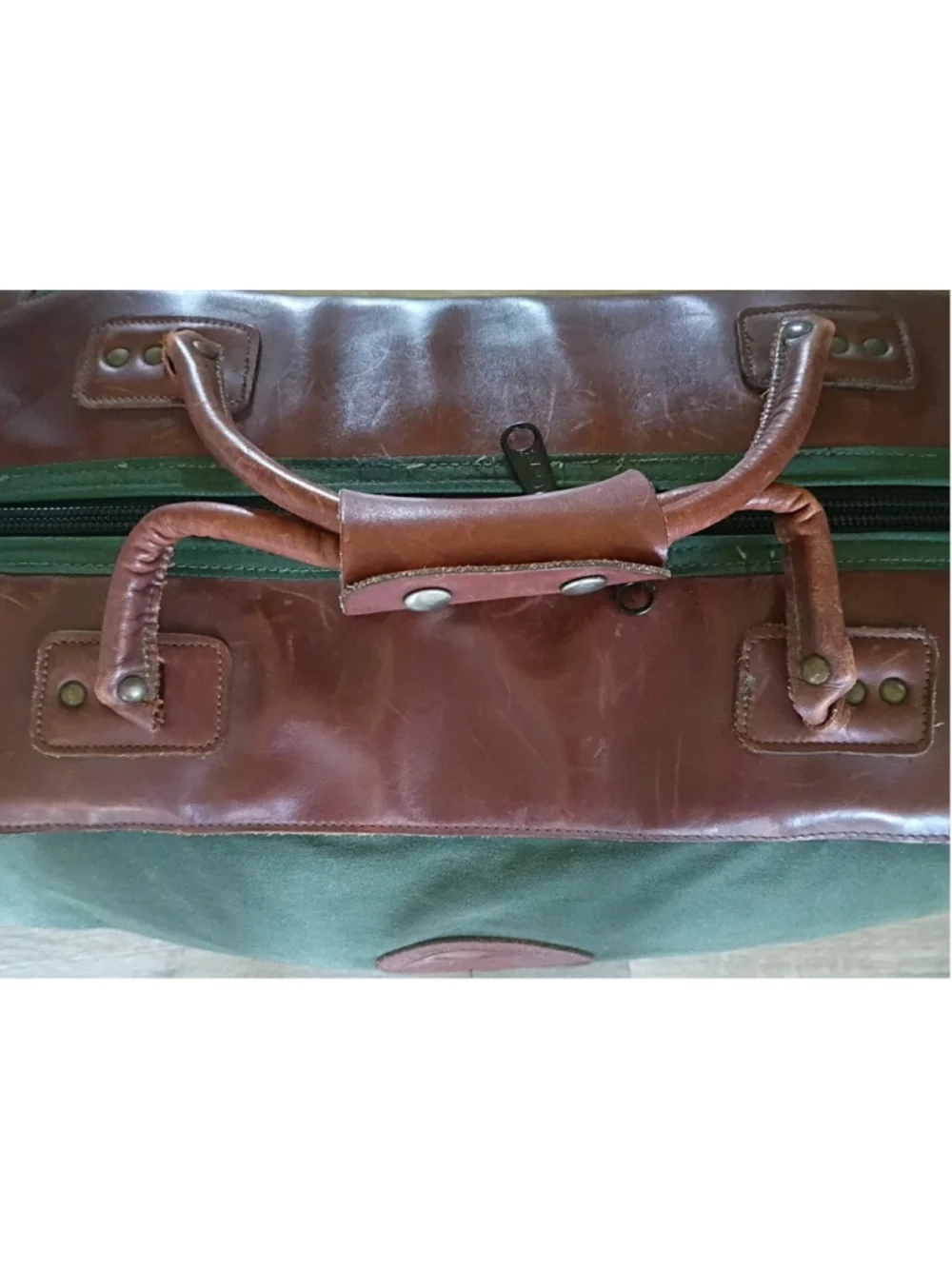 ORVIS BATTENKILL-Green Canvas/Leather Double Zip & Handle Clamshell Carryall-VTG